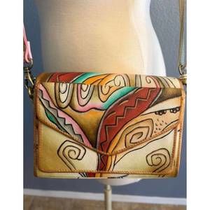 NEW MAGNIFIQUE women's hand painted leather crossbody bag in swirls